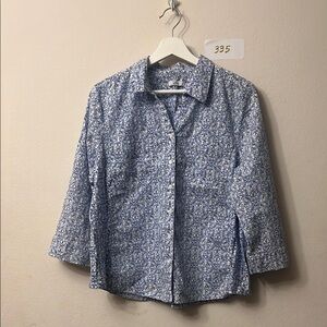 Croft & Barrow Blue 3/4 Sleeve Notched Collar Blouse petit sidedstretchy fabric
